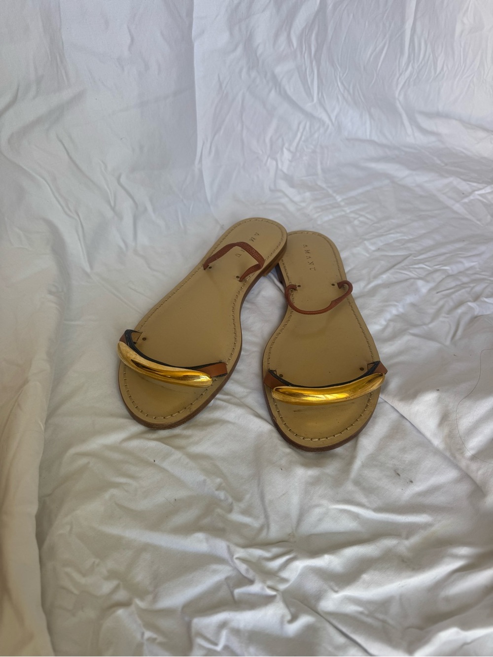 Amanu gold bar sandals brown leather